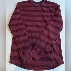 Volcom Thermal Waffle Knit Sweater L Red Stripe Long Sleeve Crew Neck